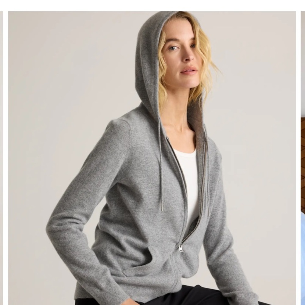 Quince Mongolian Cashmere Zip Hoodie in Light Gray - Picture 3 of 7